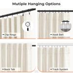 100% Blackout Shield Full Blackout Curtains for Bedroom 96 inch Length 2 Panels Set, Clip Rings/Rod Pocket Faux Linen Black Out Curtains for Living Room, Thermal Insulated, 50Wx96L, Beige