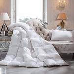 Luxurious Twin/Twin XL Size Goose Down Fiber Waterfowl Feather Fiber Comforter Duvet, 100% Egyptian Cotton Cover, 50 oz. Fill Weight, Baffle Box Design, White Solid
