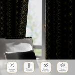 Beauoop 100% Blackout Curtains 84 Inches Long for Bedroom Living Room Moroccan Gold Patterned Drapes Thermal Insulated Grommet Top Window Treatment Panels Set of 2, Black/Gold