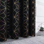 Beauoop 100% Blackout Curtains 84 Inches Long for Bedroom Living Room Moroccan Gold Patterned Drapes Thermal Insulated Grommet Top Window Treatment Panels Set of 2, Black/Gold