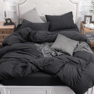 PURE ERA Jersey Knit Duvet Cover Set 100% T-Shirt Cotton Super Soft Comfy 3pc Bedding Set with Zipper Closure (Heather Charcoal Grey, Queen)