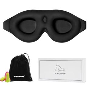 ALASKA BEAR Sleep Mask Memory Foam Contoured Eye Cups for Women and Men, Soft 3D Blackout Eye Mask for Sleeping No Pressure on Eyelids and Eyelashes Protection, Earplugs Set, Black