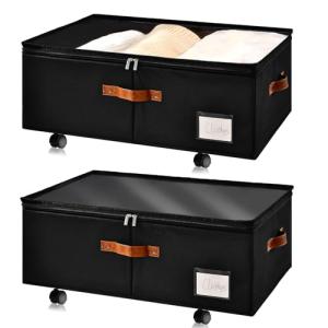 Freebat Under Bed Storage Organizer with Wheels, Underbed Container with Clear Lid Cover, Storage Bag Box with Visiable Window for Clothes, Bedsheet, Pillow, 2 Pack