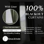 108 Inch Linen Blackout Curtains, Olive Green 9FT Long Pleated Drapes for Living Room Bedroom Floor to Ceiling or Track System, 2 Panels Set