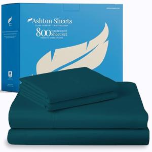Ashton Sheets 100% Egyptian Cotton Sheets Full Size - 800 Thread Count 4 PC Deep Pocket Full Size Sheets Set, Silky Soft Cooling Sateen Weave Luxury Hotel Sheets, Fits Mattress Upto 18" - Teal