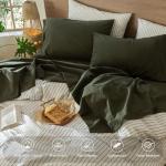 MooMee Bedding Sheet Set 100% Washed Cotton Linen Like Textured Breathable Durable Soft Comfy (Solid Olive Green, Queen)