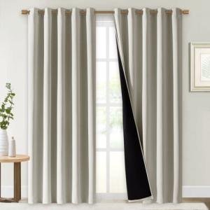 NICETOWN 100% Blackout Window Curtain Panels, Cold and Full Light Blocking Drapes with Black Liner for Nursery, 84" Drop Thermal Insulated Draperies (Natural, 2 Pieces, 70" Wide Each Panel)