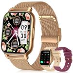 Mindimp Smart Watch for Women(3 Bands), Smartwatch Fitness Tracker with Bluetooth Calls & AI Voice Control, 1.85’’ HD Screen, Heart Rate/SpO2 Monitor, Sleep Tracker, Compatible with Android iOS, Gold
