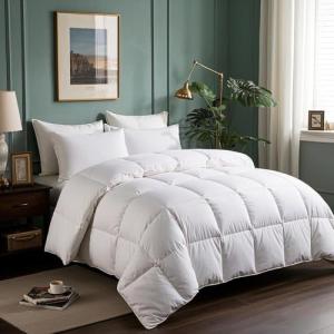 Serta Goose Feathers Down Fiber Comforter Queen Size Duvet Insert,100% Cotton,Hotel Luxury Hypoallergenic Comforter 58oz All Season Medium Warmth 90 x 90 in White