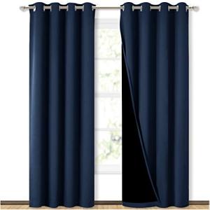 NICETOWN 100% Blackout Curtain Set, Thermal Insulated & Energy Efficiency Window Draperies for Guest Room, Full Shading Panels for Shift Worker and Light Sleepers, Navy Blue, 52W x 84L, 2 PCs
