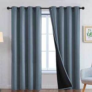Yakamok 100% Blackout Lined Panels, Thermal Insulated Blackout Curtains for Bedroom, Heat Blocking Drapes for Living Room(52Wx84L, Stone Blue, 2 Panels)