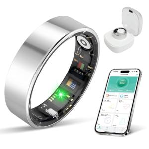 BIEMHA Smart Ring Health Tracker, Sleep/Exercise Monitoring, iOS/Android Compatible, IP68 Water Resistance, No Subscription Required, 5-Day Battery Life, Suitable for Both Women and Men (Silver, 8)