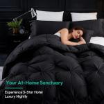 Three Geese Pinch Pleat Waterfowl Feathers and Down Comforter Queen Size Duvet Insert, 1200TC 100% Cotton Fabric, Premium All Seasons BlackGrey Warm Hotel Comforter with 8 Tabs.