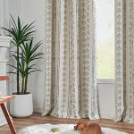 jinchan 95% Blackout Boho Curtains 84 Inches Long for Bedroom Living Room Black on Beige Geometric Printed Grommet Top Room Darkening Thermal Insulated Window Drapes 2 Panels
