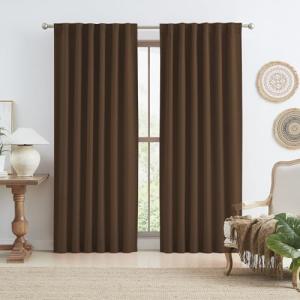 KEQIAOSUOCAI 90 Inch Linen Blackout Curtains 2 Panels Set, 100% Black Out Thermal Insulated Canvas Look Curtain Drapes Chocolate Brown 50 Wide by 90 Length Back Tab Rod Pocket Hook Belt