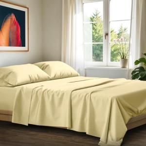 Ashton Sheets 100% Egyptian Cotton Sheets King Size - 1200 Thread Count King Size Sheets Set Egyptian Cotton, 4 PC Luxury Bedsheet (Beige), Soft, Cooling, 17" Deep Pocket Sateen Weave Bedsheet Set