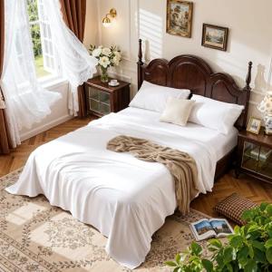 LBRO2M 1000 Thread Count 100% Cotton Sheets Set,King Size Bed Sheet 4 Piece Sets,Long Staple,16 Inches Deep Pocket,All Season,Bedding Super Soft Comforterble Breathable,Sateen Weave(White)