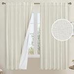 LAMIT Natural 100% Blackout Linen Curtains, 63 Inches Linen Textured Thermal Bedroom Curtains Back Tab and Rod Pocket Neutral Panels with White Liner for Farmhouse, 2 Panels, 60 x 63 Inch, Ivory