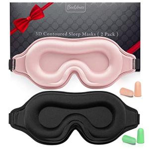 BeeVines 2 Pack 3D Contoured Sleep Mask Sleeping Eye Masks for Lash Extensions, Night Molded Mask with Adjustable Strap, 100% Block Light Eye Shade Cover for Traveling Yoga Nap