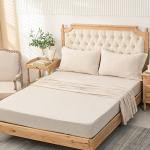 PURE ERA Jersey Knit 4pc Bed Sheet Set 100% T-Shirt Heather Cotton Super Soft Comfy Breathable Fits Mattress Up to 20" Extra Deep Pocket (Heather Beige, King)