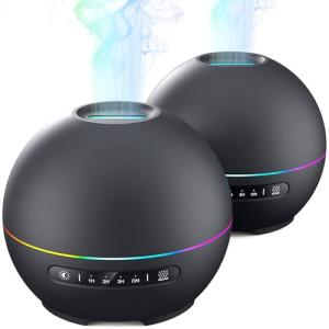 THIMONES 2 Pack Essential Oil Diffuser for Home - 200ml Ultrasonic Aromatherapy Diffuser with 4 Timers & 7 Colors Night Lights, 20dB Quiet Working for 10 Hours (Black+Black)