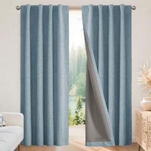 Joydeco Blackout Curtains for Bedroom - 96 Inch Long 100% Light Blocking 2 Panels Sky Blue Drapes, Thermal Insulated Room Darkening Curtains, Linen Textured for Living Room, Rod Pocket & Back Tabs