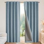 Joydeco Blackout Curtains for Bedroom - 96 Inch Long 100% Light Blocking 2 Panels Sky Blue Drapes, Thermal Insulated Room Darkening Curtains, Linen Textured for Living Room, Rod Pocket & Back Tabs