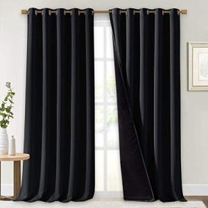 NICETOWN Extra Long Truly Blackout Drapes for Hall and Villa, 100% Blackout Window Curtain Panels with Black Lined for Night Shift Worker, 70-inch Width Each Panel, 108-inch Length, Black, 2 Pieces