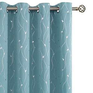 BGment Room Darkening Curtains 84 Inches Long, Grommet Thermal Insulated Blackout Curtains with Wave Line and Dots Printed for Bedroom, 2 Panels, Each 52 x 84 Inch, Aqua