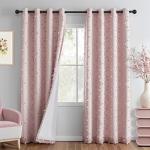 MYSKY HOME Pink Blackout Curtains for Girls Bedroom 84 Inches Long Total Light Blocking Blush Nursery Curtain 2 Panels Room Darkening Grommet Window Drapes with Pom Pom Sheer for Living Room 52W x 84L