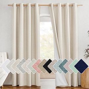 NICETOWN 100% Absolutely Blackout Linen Curtains with Thermal Insulated White Liner, 52" Wide, 2 Panels, 84 inches Long Drapes, Grommet Retro Beige Linen Curtains Vertical Drapes Privacy for Bedroom
