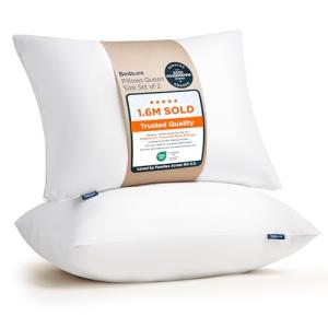 Bedsure Pillows Standard Size Set of 2 - Hotel Collection Bed Pillows for Sleeping, with Down Alternative Filling, Soft Support for Back, Stomach or Side Sleepers, Standard, 28"x19", White, 2 Pack