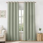 HOMEIDEAS 100% Sage Green Linen Blackout Curtains for Bedroom, 52 x 96 Inch Length 2 Panels Faux Linen Thermal Insulated Black Out Grommet Window Drapes for Living Room