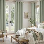 HOMEIDEAS 100% Sage Green Linen Blackout Curtains for Bedroom, 52 x 96 Inch Length 2 Panels Faux Linen Thermal Insulated Black Out Grommet Window Drapes for Living Room