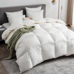 Ltinhome Feathers & Down Comforter, Organic Duvet Insert, 100% Cotton Shell, Ethically-sourced Feathers and Down Filler, All Season Warm, King Size, White