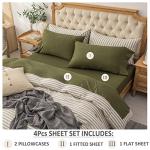 PURE ERA Jersey Knit 4pc Bed Sheet Set 100% T-Shirt Heather Cotton Super Soft Comfy Breathable Fits Mattress Up to 20" Extra Deep Pocket(Olive Green, Queen)