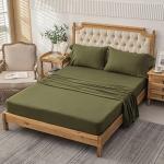 PURE ERA Jersey Knit 4pc Bed Sheet Set 100% T-Shirt Heather Cotton Super Soft Comfy Breathable Fits Mattress Up to 20" Extra Deep Pocket(Olive Green, Queen)