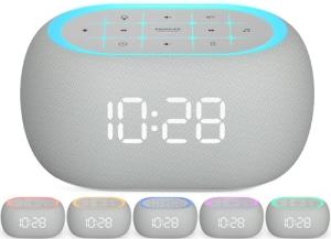 ANJANK White Noise Sound Machine Alarm Clock with Bluetooth Speaker, 21 Relaxing Sounds, 7 Night Lights,0-100% Dimmer/Sleep Timer/30-Level Volume Control,Sound Machine for Kids Adults Sleeping,Bedroom