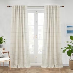 DriftAway 100% Blackout Windowpane Plaid Linen Curtains Double Layer Farmhouse Drapes 84 Inches Long for Living Room Bedroom Yarn Dyed Woven Thermal Insulated Rod Pocket Back Tab 2 Panels Taupe