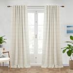 DriftAway 100% Blackout Windowpane Plaid Linen Curtains Double Layer Farmhouse Drapes 84 Inches Long for Living Room Bedroom Yarn Dyed Woven Thermal Insulated Rod Pocket Back Tab 2 Panels Taupe