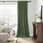 100% Blackout Olive Green Linen Curtains 84 Inch Length for Bedroom Black Out Light Blocking Green Thermal Insulated Room Darkening Soundproof Drapes for Living Room Nursery 2 Panels Set 52x84 7ft