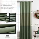 100% Blackout Olive Green Linen Curtains 84 Inch Length for Bedroom Black Out Light Blocking Green Thermal Insulated Room Darkening Soundproof Drapes for Living Room Nursery 2 Panels Set 52x84 7ft