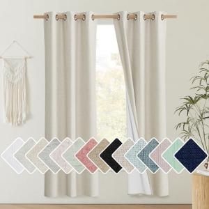 NICETOWN Natural Bedroom Full Blackout Linen Curtain Panels Set of 2, 42" by 72", Thick Insulated Classic Grommet Blackout Draperies with White Thermal Insulated Liner for Windows