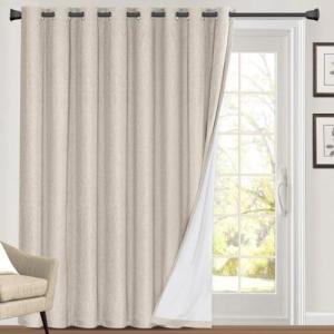 PrinceDeco Blackout Curtains 84 Inches Long Faux Linen Look Curtains for Sliding Glass Doors Room Divider Curtain for Living Room Thermal Insulated Linen with White Backing,W100 X L84 Inch, Natural