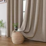 CUCRAF 100% Blackout Window Curtains 84 inches Long 2 Panels Set, Faux Linen Look Thermal Insulated Grommet Drapes, Room Darkening Curtain for Bedroom Living Room(W52 x L84 Inch, Light Khaki)