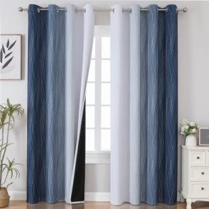 Estelar Textiler Blackout Curtains 90 Inches Long 2 Panels, Navy Blue and Greyish White Thermal Insulated Energy Saving Ombre Drapes for Bedroom,Light Blocking Grommet Curtains for Living Room,52Wx90L
