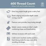 Threadmill 100% Cotton Sheets for Queen Size Bed - 600 Thread Count Queen Bed Sheets Set with 16” Deep Pocket - Sateen Weave 4-Piece Bedding Set with Cooling Effect, White