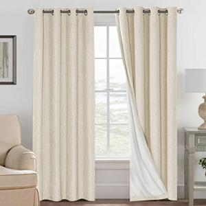 H.VERSAILTEX 100% Blackout Curtains for Bedroom Thermal Insulated POLYESTER,ACRYLIC Textured Curtains Heat and Full Light Blocking Drapes Living Room Curtains 2 Panel Sets, Bleached Sand, 52x84inch