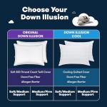 Serta Down Illusion Soft Hypoallergenic Soft/Medium Bed Pillows for Side, Stomach or Back Sleepers (2 Pack), Queen, White