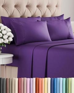 Queen 6 Piece Sheet Set - Comfy Breathable & Cooling - Ultra Soft Hotel Luxury Bedding Set w/ 8-16 Inch Deep Pockets - 1 Flat & 1 Fitted Sheet & 4 Pillowcases - Cozy, Wrinkle Free & Easy Care - Purple